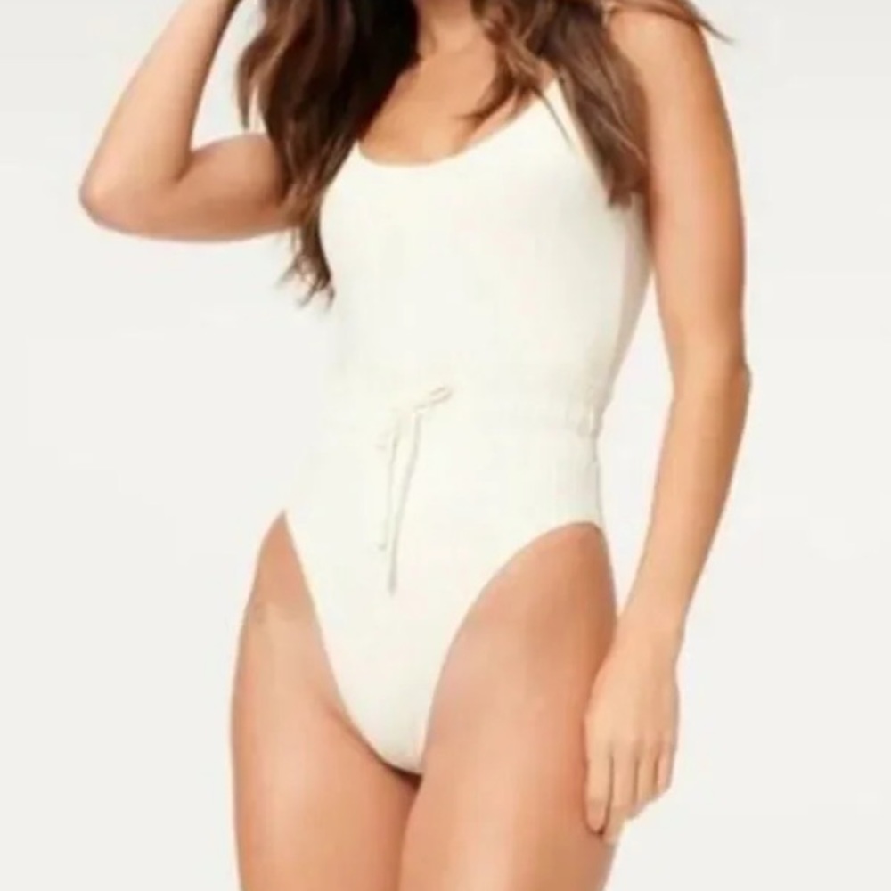 NWOT GOOD AMERICAN elastic waist band Cream One-Piece Swimsuit size large
